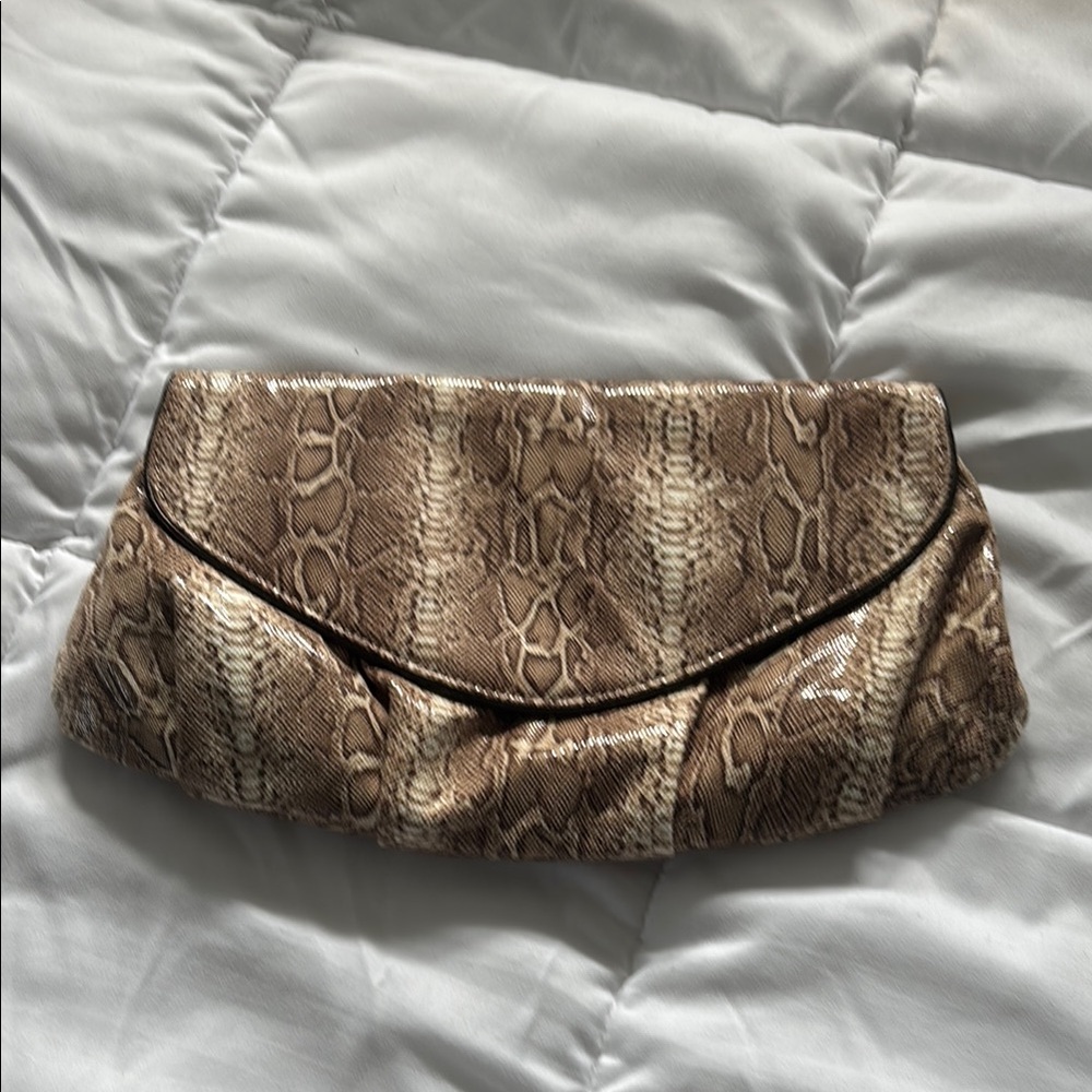 Elegant Brown Snake Print Clutch